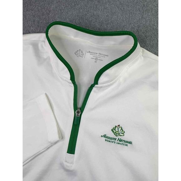 Augusta National x Tory Burch Sport 1/4‎ Zip Pullover Women's M White Green Golf